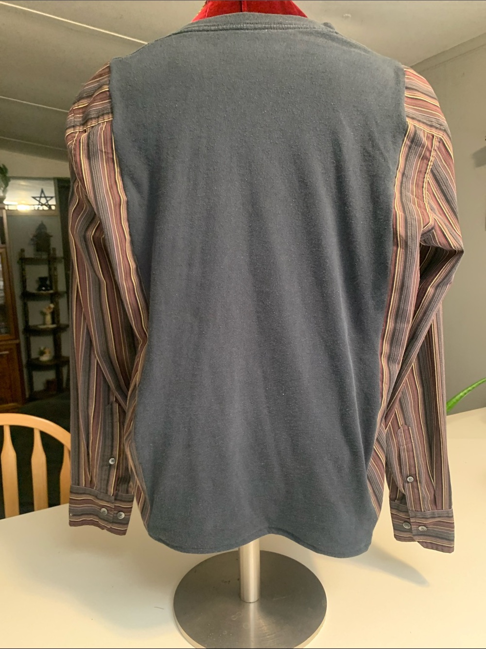 Upcycled “Michael Jackson” Graphic Tee with Men’s Dress Shirt - Picture 4 of 8